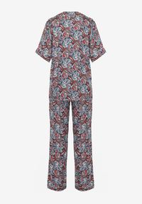 Renee - Niebiesko-Czerwony Wiskozowy Komplet Piżamowy Ozdobiony Printem Koszula na Krótki Rękaw i Długie Spodnie Angelae. Kolor: niebieski. Materiał: wiskoza. Długość: krótkie. Wzór: nadruk, aplikacja #2