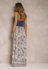 Renee - Beżowa Sukienka Tarain. Kolor: beżowy. Materiał: jeans, tkanina. Długość rękawa: na ramiączkach. Wzór: kwiaty. Sezon: lato. Styl: boho. Długość: maxi #4