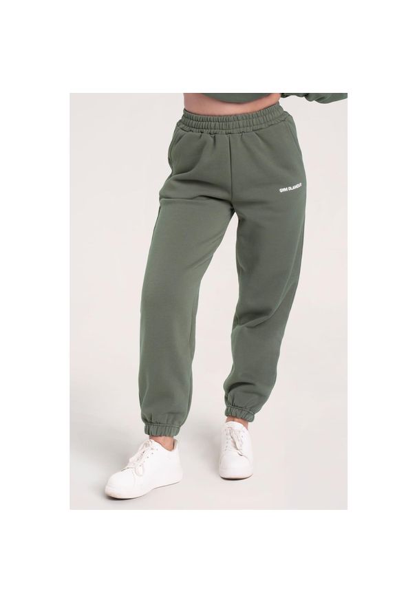 GYM GLAMOUR - Spodnie fitness damskie Gym Glamour dresowe. Kolor: zielony. Materiał: dresówka. Sport: fitness