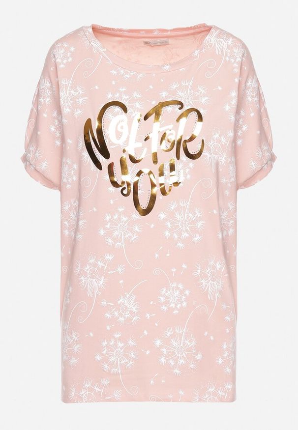 Born2be - Różowy Bawełniany T-shirt z Rękawami Typu Nietoperz z Cyrkoniami i Nadrukiem Sevres. Kolor: różowy. Materiał: bawełna. Wzór: nadruk