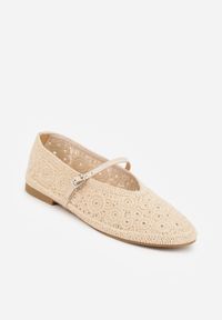 Renee - Ciemnobeżowe Ażurowe Balerinki VICES Ozdobione Plecionką Savamisa. Nosek buta: okrągły. Zapięcie: sprzączka. Kolor: beżowy. Materiał: skóra, materiał. Wzór: ażurowy, aplikacja. Sezon: lato. Obcas: na obcasie. Wysokość obcasa: niski #3