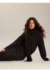 Reserved - Wełniany sweter z szalem - ciemnoszary. Kolor: szary. Materiał: wełna #1