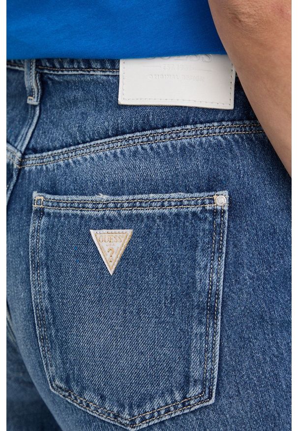 Guess Jeansy bawełniane damskie high waist. Stan: podwyższony. Kolor: niebieski