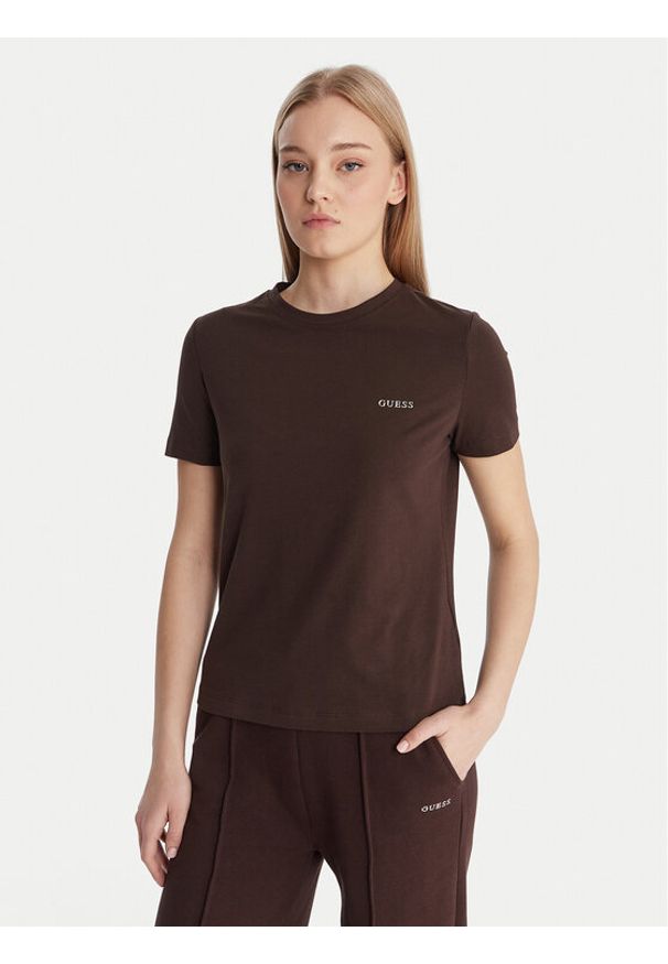 Guess T-Shirt V6RI07 J1314 Brązowy Regular Fit. Kolor: brązowy. Materiał: bawełna