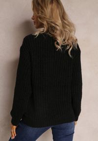Renee - Czarny Sweter o Klasycznym Fasonie z Modnym Splotem Siloma. Okazja: na co dzień. Kolor: czarny. Wzór: ze splotem. Styl: klasyczny