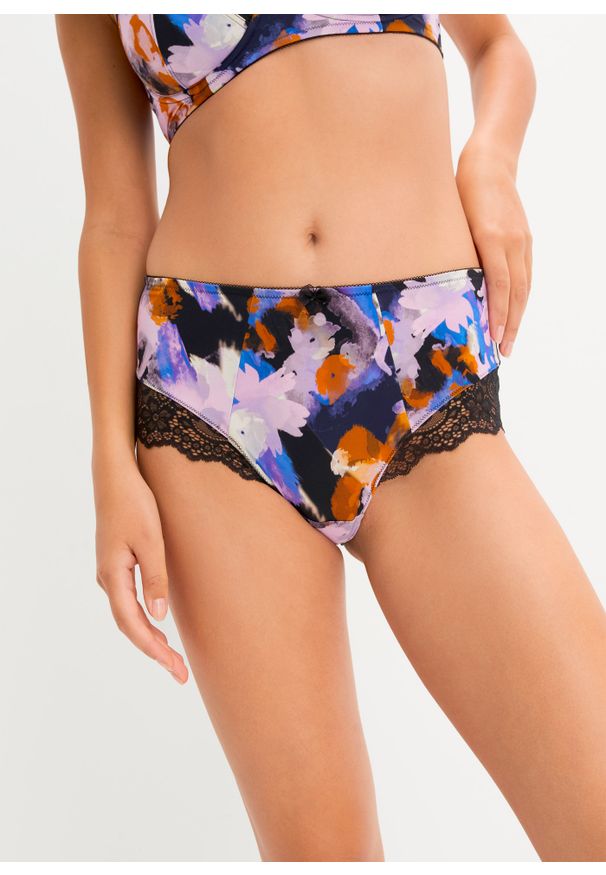 bonprix - Figi maxi panty z poliamidu z recyklingu (2 pary). Kolor: niebieski. Materiał: poliamid. Wzór: nadruk, koronka
