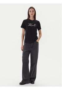 Karl Lagerfeld - KARL LAGERFELD T-Shirt A4W17052 Czarny Regular Fit. Typ kołnierza: dekolt w karo. Kolor: czarny. Materiał: bawełna #5