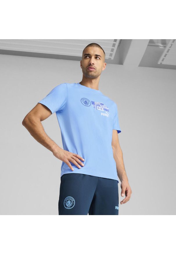 Puma - Męska koszulka Manchester City ftblNRGY PUMA Team Light Blue. Kolor: niebieski. Materiał: guma, bawełna. Wzór: nadruk. Sport: piłka nożna