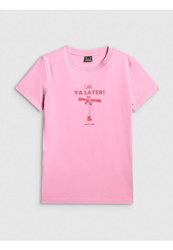 4f - 4F T-shirt regular z nadrukiem damski - różowy XL. Kolor: różowy. Wzór: nadruk