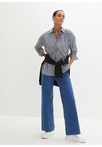 bonprix - Bluzka koszulowa oversize. Kolor: niebieski. Wzór: paski #3