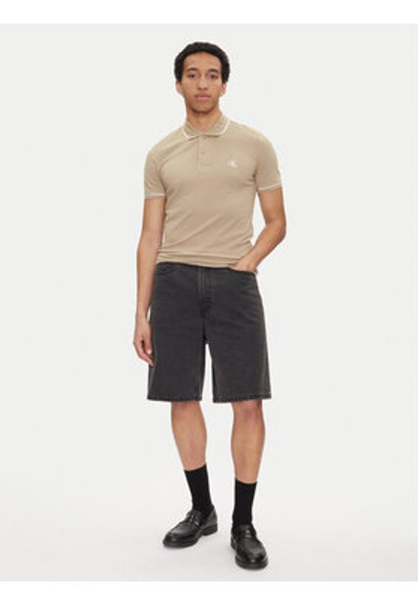 Calvin Klein Jeans Polo J30J315603 Beżowy Slim Fit. Typ kołnierza: polo. Kolor: beżowy. Materiał: bawełna