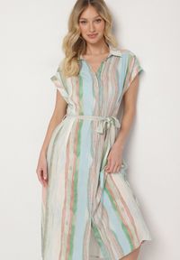 Born2be - Niebieska Sukienka z Wiskozy o Koszulowym Kroju z Wiązanym Paskiem Iffira. Okazja: na co dzień, na spotkanie biznesowe. Typ kołnierza: kołnierzyk klasyczny. Kolor: niebieski. Materiał: wiskoza. Typ sukienki: koszulowe. Styl: casual, biznesowy, elegancki, klasyczny #6