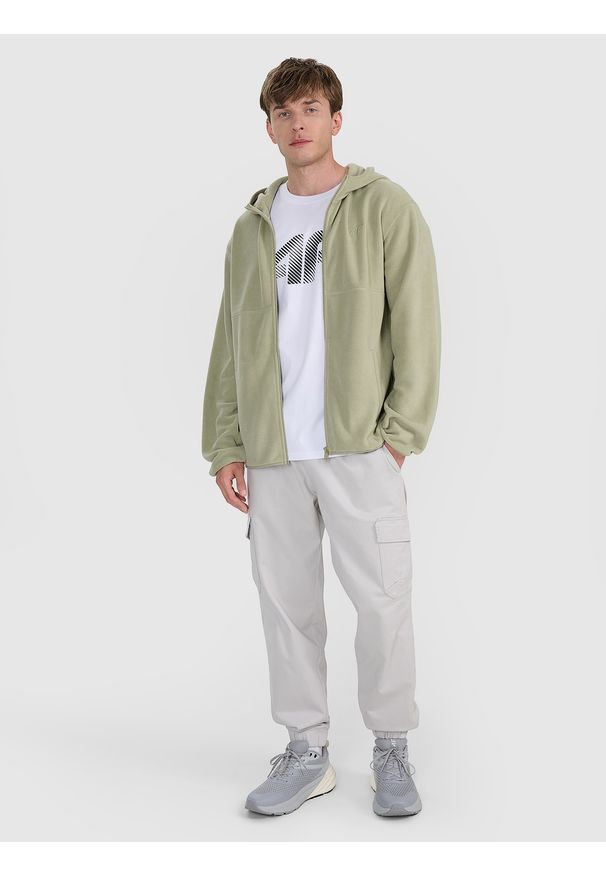 4f - 4F Polar z kapturem regular męski - oliwkowy M. Typ kołnierza: kaptur. Kolor: oliwkowy, wielokolorowy, brązowy. Materiał: polar. Wzór: jednolity. Sport: wspinaczka