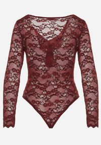 Born2be - Bordowe Koronkowe Body z Falbanką Vidane. Okazja: na co dzień. Kolor: czerwony. Materiał: koronka. Wzór: aplikacja. Styl: klasyczny, casual, elegancki #5