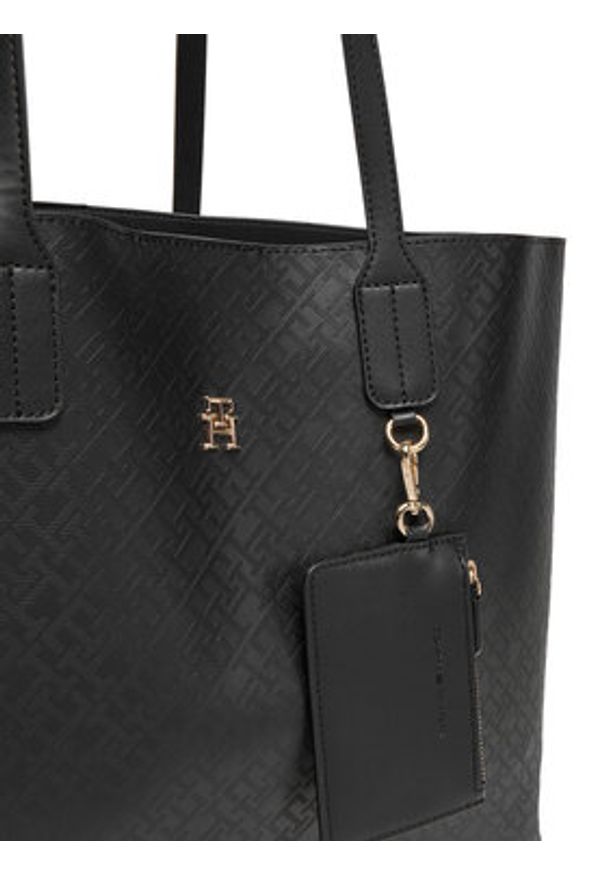 TOMMY HILFIGER - Tommy Hilfiger Torebka Th Distinct Tote Mono AW0AW17195 Czarny. Kolor: czarny. Materiał: skórzane