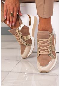 Kati - Beżowe sneakersy kati buty sportowe sznurowane 7023. Kolor: biały, beżowy, wielokolorowy #1