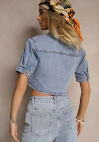 Renee - Niebieska Jeansowa Kurtka z Bawełną o Krótkim Kroju Pirilan. Okazja: na co dzień. Kolor: niebieski. Materiał: bawełna, jeans. Długość: krótkie. Styl: boho, casual #4