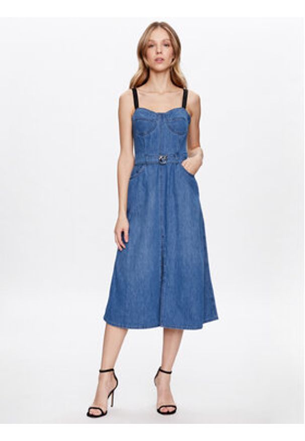 Pinko Sukienka jeansowa Attaccante PE 23 PDEN 100700 A0ML Niebieski Regular Fit. Kolor: niebieski. Materiał: bawełna