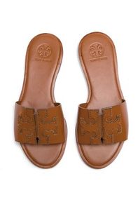 Tory Burch Klapki Ines Slide 50109 Brązowy. Kolor: brązowy. Materiał: skóra