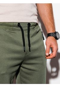 Ombre Clothing - Spodnie męskie dresowe z przeszyciami - khaki V1 OM-PASK-0137 - XXL. Kolor: brązowy. Materiał: dresówka. Wzór: nadruk #7