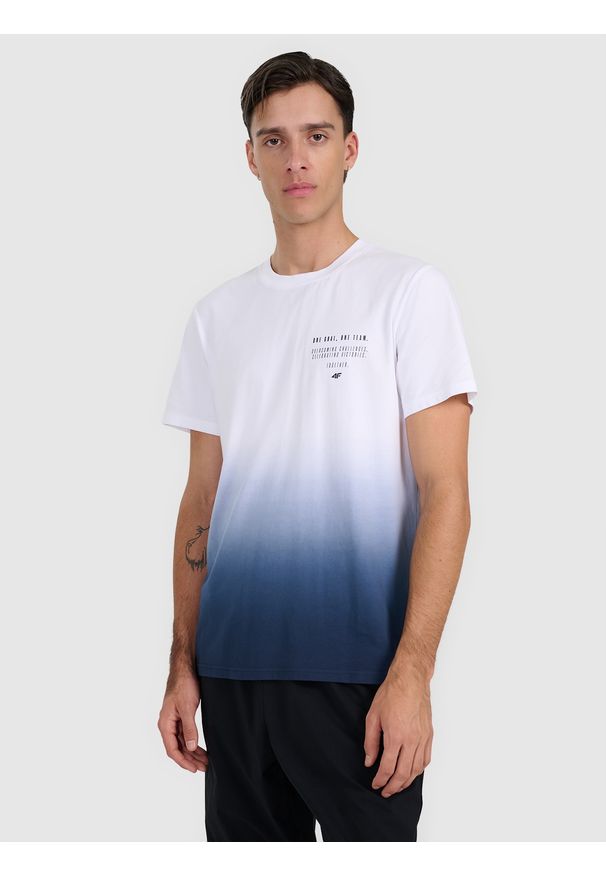 4f - 4F T-shirt regular z nadrukiem męski - granatowy XXL. Okazja: na co dzień. Kolor: niebieski. Materiał: bawełna, materiał. Wzór: nadruk. Styl: casual
