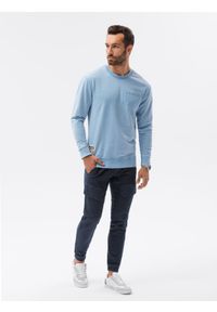 Ombre Clothing - Bluza męska bez kaptura bawełniana - błękitna B1173 - M. Typ kołnierza: bez kaptura. Kolor: niebieski. Materiał: bawełna. Wzór: aplikacja. Styl: klasyczny #4