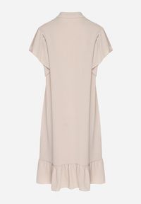 Born2be - Beżowa Sukienka Koszulowa z Guzikami i Falbankami Tenalena. Okazja: na co dzień. Typ kołnierza: kołnierz z falbankami. Kolor: beżowy. Typ sukienki: koszulowe. Styl: elegancki, casual, sportowy #4