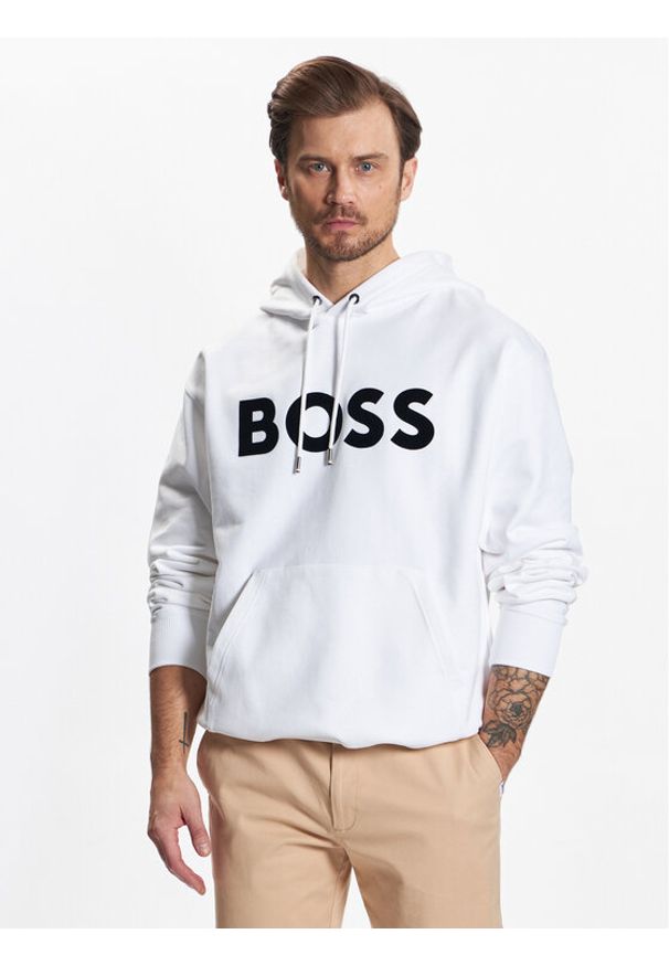 BOSS - Boss Bluza 50485316 Biały Oversize. Kolor: biały. Materiał: bawełna