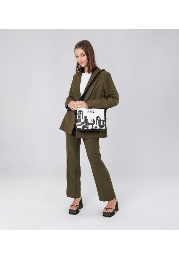 Biała Modna Torebka Damska Anekke Hollywood. Kolor: biały. Wzór: geometria. Materiał: skórzane. Styl: elegancki, casual