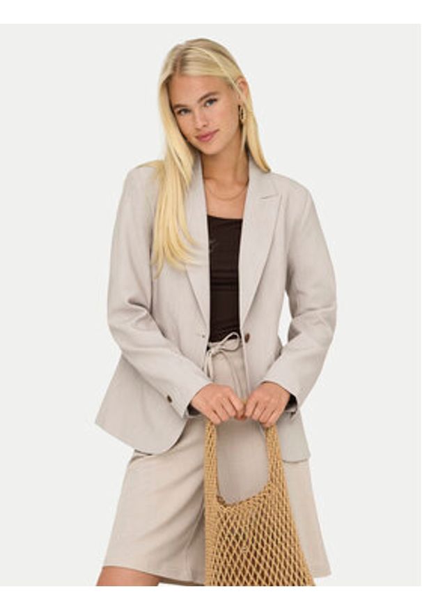 only - ONLY Marynarka Raven 15338389 Beżowy Slim Fit. Kolor: beżowy. Materiał: syntetyk