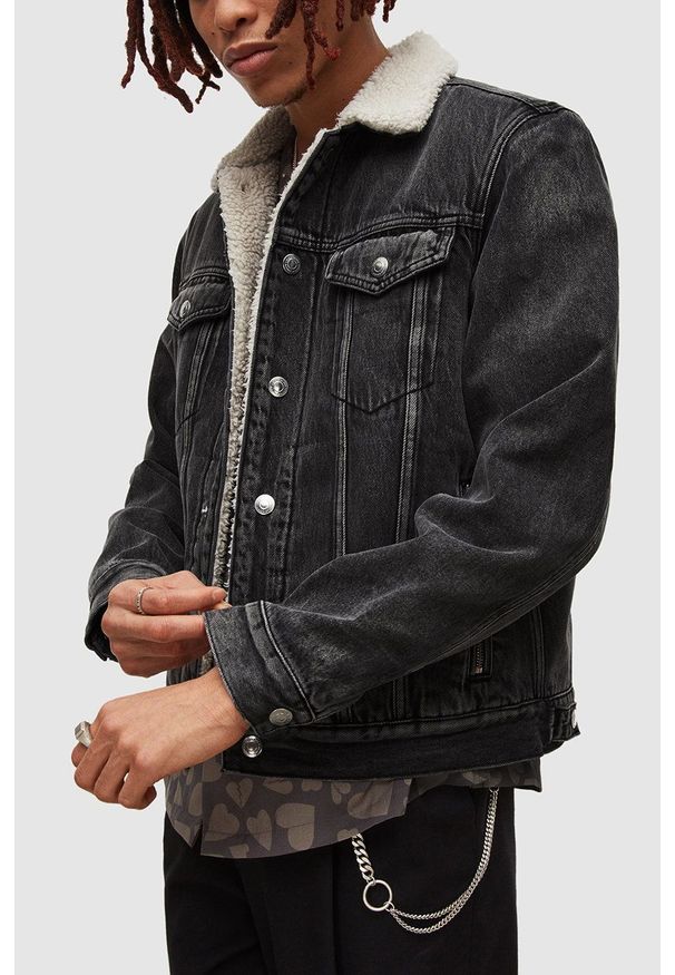 AllSaints kurtka jeansowa męska kolor czarny przejściowa. Okazja: na co dzień. Kolor: czarny. Materiał: jeans. Styl: casual