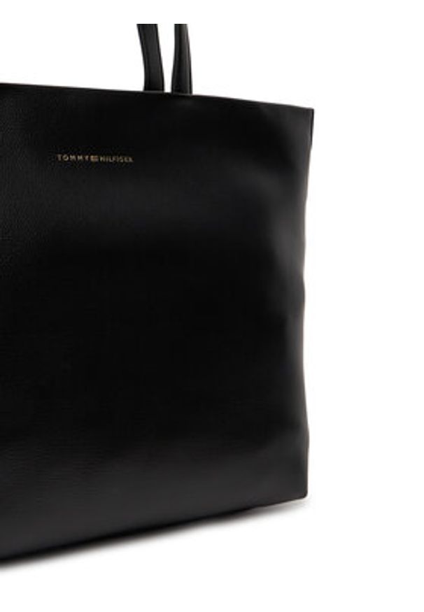 TOMMY HILFIGER - Tommy Hilfiger Torebka Th Logotape Tote AW0AW17693 Czarny. Kolor: czarny. Materiał: skórzane