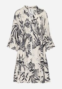 Born2be - Ciemnoszara Sukienka z Wiskozy o Rozkloszowanym Kroju z Falbanami w Roślinny Wzór Ridiara. Okazja: na co dzień, na imprezę. Typ kołnierza: dekolt w serek. Kolor: szary. Materiał: wiskoza. Typ sukienki: rozkloszowane. Styl: klasyczny, casual, elegancki #5