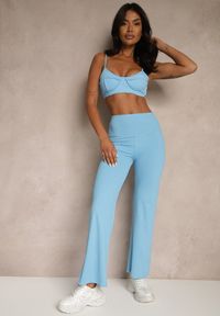 Renee - Niebieskie Legginsy High Waist z Szeroką Gumką w Pasie Idalania. Okazja: na co dzień. Stan: podwyższony. Kolor: niebieski. Styl: casual, elegancki