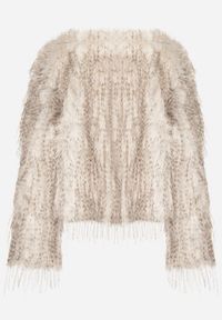 Born2be - Biała Futrzana Kurtka z Cieniowanym Wzorem Tusvella. Okazja: na co dzień. Kolor: biały. Materiał: futro. Styl: casual, klasyczny #3