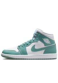 Buty damskie Nike Air Jordan 1 Mid BQ6472-138 - biało- zielone. Kolor: zielony, biały, wielokolorowy. Materiał: guma, syntetyk, materiał, skóra. Szerokość cholewki: normalna