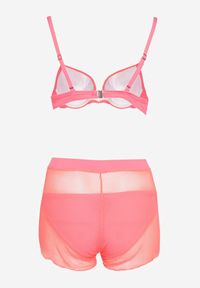 Renee - Różowe Bikini Biustonosz z Efektem Push-Up Majtki Figi Szorty z Gumką w Pasie z Siateczki Vikkori. Kolor: różowy