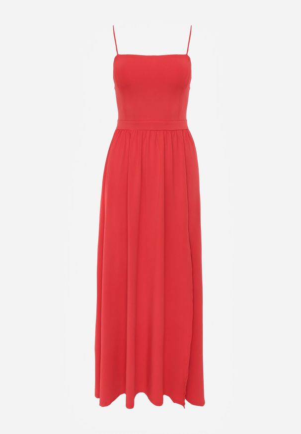 Born2be - Czerwona Sukienka Maxi na Ramiączkach z Rozcięciem na Dole i Kwadratowym Dekoltem Jacklyn. Typ kołnierza: dekolt kwadratowy. Kolor: czerwony. Długość rękawa: na ramiączkach. Sezon: wiosna, lato. Długość: maxi