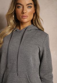 Renee - Ciemnoszara Bluza z Dodatkiem Bawełny Ozdobiona Sznurkami z Kapturem Mivasia. Okazja: na co dzień. Typ kołnierza: kaptur. Kolor: szary. Materiał: bawełna. Wzór: aplikacja. Styl: sportowy, rockowy, casual