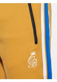 Ombre Clothing - Spodnie męskie dresowe joggery P854 - musztardowe - XXL. Kolor: żółty. Materiał: dresówka. Wzór: kolorowy, haft. Styl: retro #7