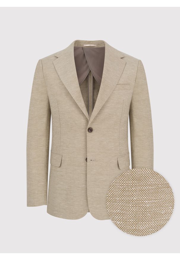 Pako Lorente - PAKO LORENTE – Beżowa marynarka z lnem. Kolor: niebieski, beżowy. Materiał: len. Wzór: gładki