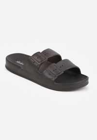Born2be - Czarne Klapki z Dwoma Paskami i Klamrami Alexie. Okazja: na co dzień. Kolor: czarny. Materiał: len, jeans. Wzór: paski. Sezon: lato. Styl: wakacyjny, casual, klasyczny #3