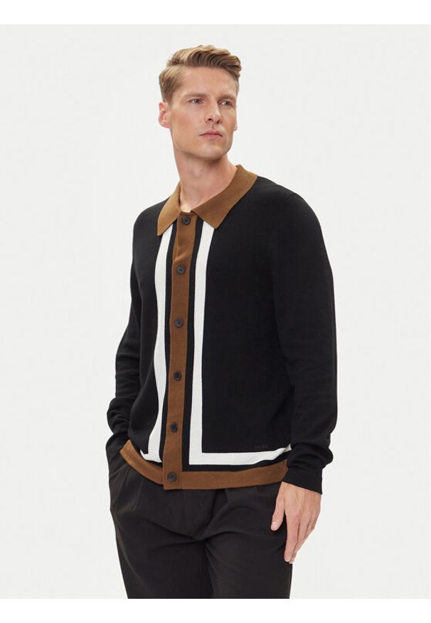 Hugo - HUGO Kardigan Splon 50543770 Czarny Relaxed Fit. Kolor: czarny. Materiał: syntetyk, wiskoza