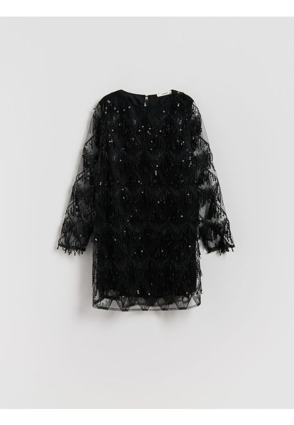 Reserved - Sukienka z cekinami - czarny. Kolor: czarny. Materiał: dzianina