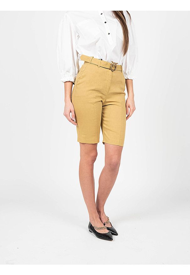 Pinko Spodenki Bellona | 1G17CW 7435 | Bellona | Kobieta | Beżowy. Okazja: na co dzień. Stan: podwyższony. Kolor: beżowy. Materiał: len, wiskoza, elastan. Styl: casual