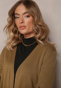 Renee - Zielony Luźny Kardigan Niezapinany Susannas. Kolor: zielony. Materiał: tkanina. Wzór: gładki