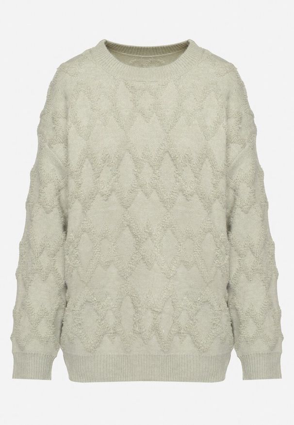 Born2be - Miętowy Sweter o Luźnym Kroju i Wzorzystym Splocie ze Ściągaczami Elondrae. Okazja: na co dzień. Kolor: miętowy. Materiał: jeans, bawełna. Długość rękawa: długi rękaw. Długość: długie. Wzór: ze splotem. Styl: elegancki, casual