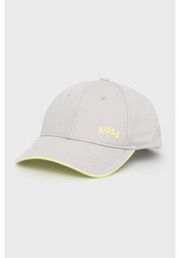BOSS - Boss czapka Athleisure kolor szary gładka. Kolor: szary. Materiał: bawełna. Wzór: gładki