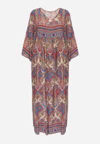 Renee - Jasnobeżowa Rozkloszowana Sukienka we Wzór Paisley z Rękawem 3/4 Briarwa. Okazja: na co dzień. Kolor: beżowy. Wzór: paisley. Styl: elegancki, casual #4