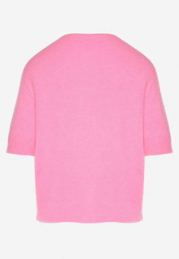 Born2be - Różowy Sweter z Wełną z Krótkim Rękawem Dannoria. Okazja: na co dzień. Kolor: różowy. Materiał: wełna. Długość rękawa: krótki rękaw. Długość: krótkie. Styl: casual, elegancki